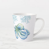 Witty Blue Watercolor Octopus Coastal Milchtasse (Rechts)