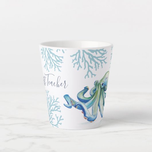 Witty Blue Watercolor Octopus Coastal Milchtasse (Vorderseite)