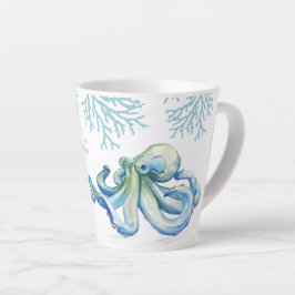 Witty Blue Watercolor Octopus Coastal Milchtasse