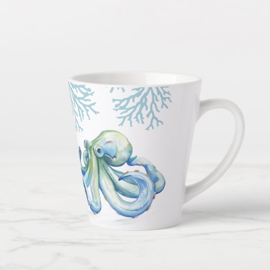 Witty Blue Watercolor Octopus Coastal Milchtasse (Rechts)