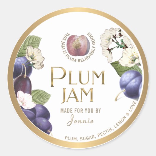 Witty Logo Design Elegant Plum Jam Preserve Runder Aufkleber (Vorderseite)