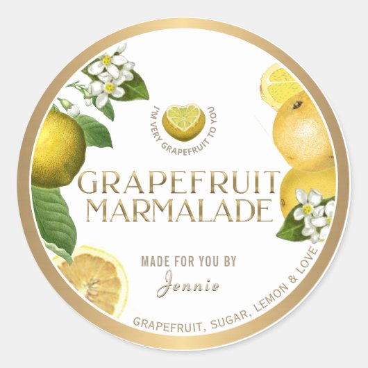 Witty Logo Design Elegante Grapefruit Marmalade Runder Aufkleber (Vorderseite)