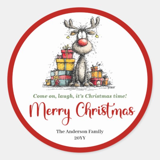 Witty whimsical reindeer sticker funny deer doodle (Vorderseite)