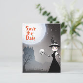 Witz- und Skull-Paar Full Moon Halloween Hochzeit Save The Date (Stehend Vorderseite)