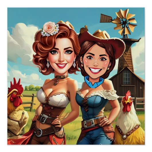 Witzbräune zu Cowgirls Karikatur Poster (Vorderseite)