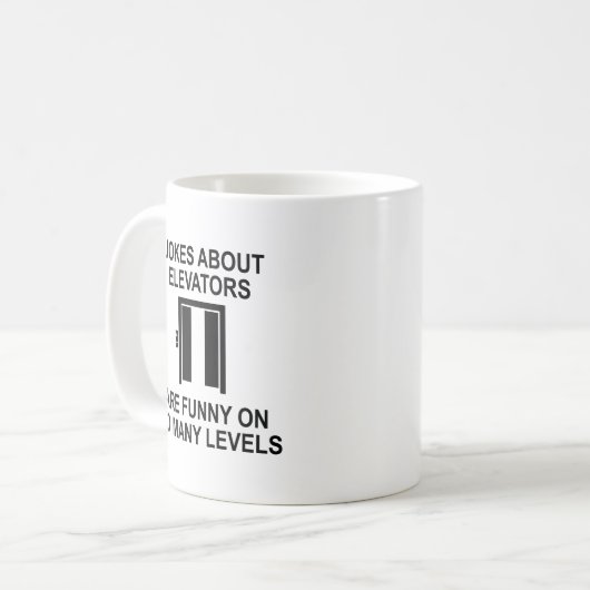Witze über Aufzüge Kaffeetasse (Vorderseite Links)
