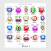 Witzig, bunt, Cartoon Monster Aufkleber (Blatt)