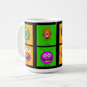 Witzig, farbenfroh, Cartoon Monster, Halloween Kaffeetasse (Vorderseite Links)