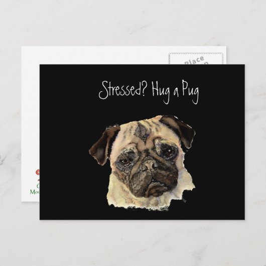 Witzig, gestresst? Hug einen Mops!, Hund, Haustier Postkarte (Vorne/Hinten)