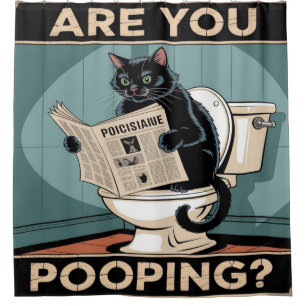 Witzig: "Kacke du?" Schwarze Katze auf der Toilett Duschvorhang