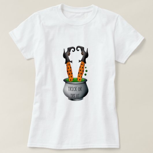 Witzige Hexe im Cauldron Halloween Thema T-Shirt (Design vorne)