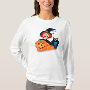 Witzige Hexe mit Eule und Kürbissen T-Shirt
