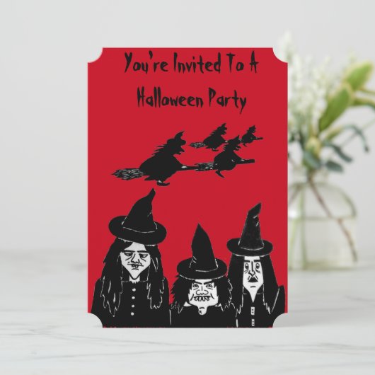 witzige Hexen, spukhaft und beängstigendes Hallowe Einladung (Stehend Vorderseite)