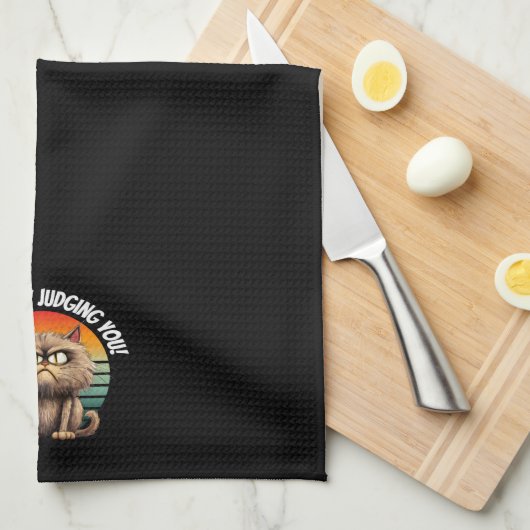 Witzige Katze, die ich leise beurteile Geschirrtuch (Viertel Falte)
