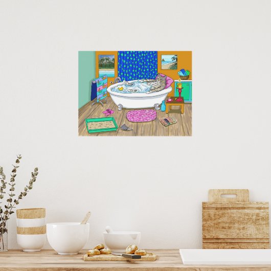 Witzige Katze im Bad 665 Poster (Küche)