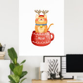 Witzige Katze im Cup Rentier Antlers Red Nose Xmas Poster (Heimbüro)