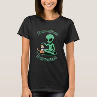 Witzige Katze mit niedlicher Alien. Humorschwarz T-Shirt