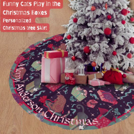 Witzige Katzen in Weihnachtskästen Personalisiert Polyester Weihnachtsbaumdecke