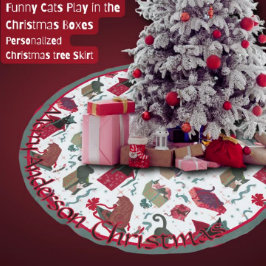 Witzige Katzen in Weihnachtskästen Personalisiert Polyester Weihnachtsbaumdecke