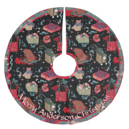 Witzige Katzen in Weihnachtskästen Personalisiert Polyester Weihnachtsbaumdecke