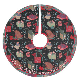 Witzige Katzen in Weihnachtskästen Personalisiert Polyester Weihnachtsbaumdecke