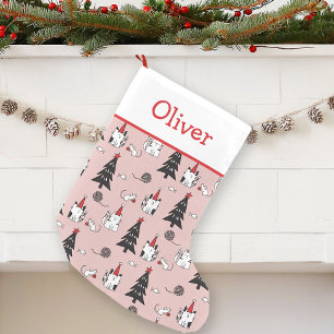 Witzige Katzen Rosa und Weiß Kleiner Weihnachtsstrumpf