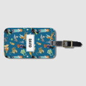 Witzige Kinderfiguren auf blau Gepäckanhänger (Vorderseite (Horizontal))