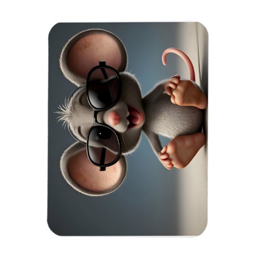 Witzige Maus mit Brille Magnet (Vertikal)