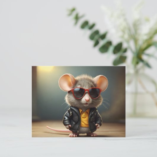 Witzige Maus mit Brille Postkarte (Stehend Vorderseite)
