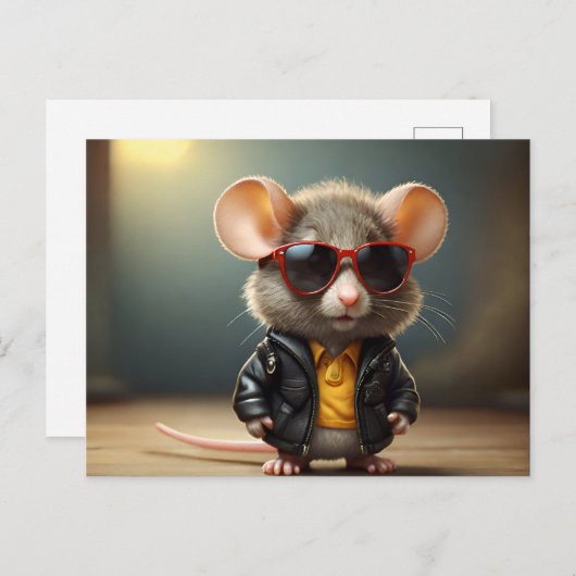 Witzige Maus mit Brille Postkarte (Vorne/Hinten)