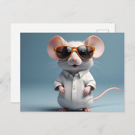 Witzige Maus mit Brille Postkarte (Vorne/Hinten)