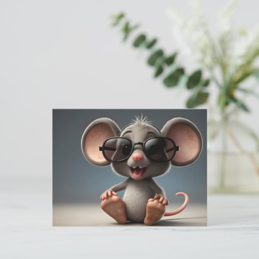 Witzige Maus mit Brille Postkarte (Stehend Vorderseite)