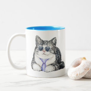 Witzige Neuheit, die ich hart für meine Katze arbe Zweifarbige Tasse