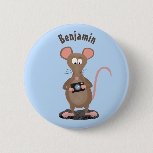 Witzige Ratte mit Kamera-Cartoon-Illustration Button (Vorderseite)