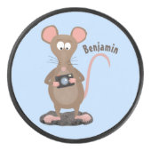 Witzige Ratte mit Kamera-Cartoon-Illustration Eishockey Puck (Vorderseite)
