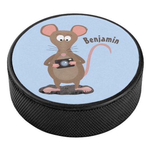 Witzige Ratte mit Kamera-Cartoon-Illustration Eishockey Puck (3/4)