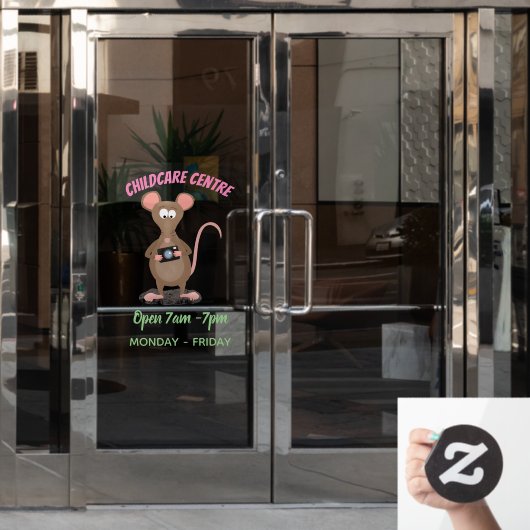 Witzige Ratte mit Kamera-Cartoon-Illustration Fensteraufkleber (Büro Tür)