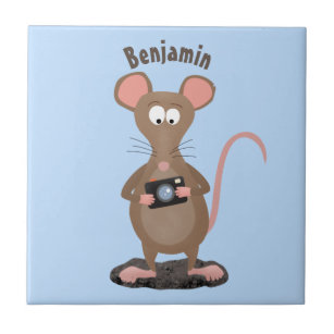 Witzige Ratte mit Kamera-Cartoon-Illustration Fliese