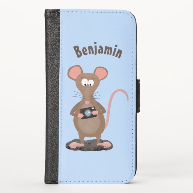 Witzige Ratte mit Kamera-Cartoon-Illustration iPhone Wallet Hülle (Vorderseite)