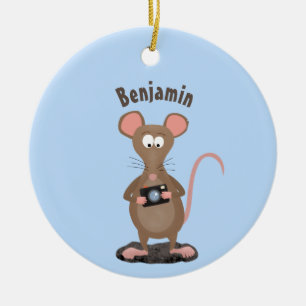 Witzige Ratte mit Kamera-Cartoon-Illustration Keramik Ornament