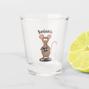 Witzige Ratte mit Kamera-Cartoon-Illustration Schnapsglas