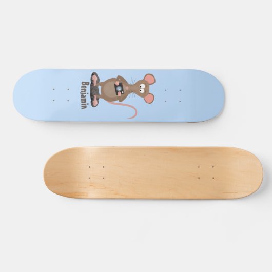 Witzige Ratte mit Kamera-Cartoon-Illustration Skateboard (Horizontal)