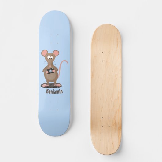Witzige Ratte mit Kamera-Cartoon-Illustration Skateboard (Vorderseite)