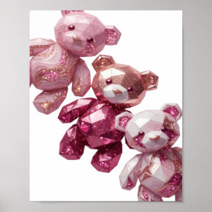 Witzige Silber-Drei-Rosa-Teddybären-Textgestaltung Poster
