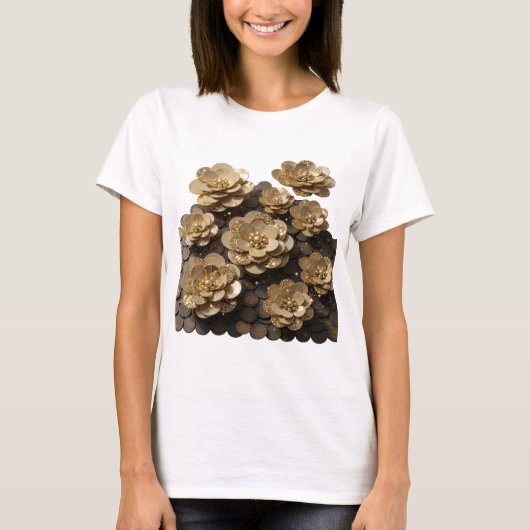 Witzige Silber-GOLDENE BLUMEN Statement-Design T-Shirt (Vorderseite)