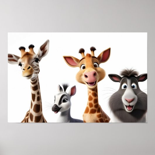 Witzige Tiere auf Weiß Poster (Vorne)