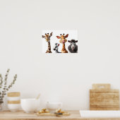 Witzige Tiere auf Weiß Poster (Küche)