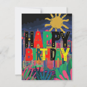 Witzige Wortspiel-Geburtstagswünsche im Stadt-Them Postkarte