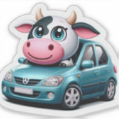 Witziger Aufkleber Kuh im Auto (Vorderseite)