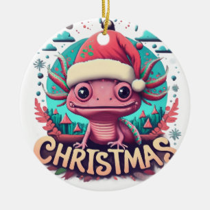 witziger Axolotl im Weihnachtsoutfit Keramik Ornament
